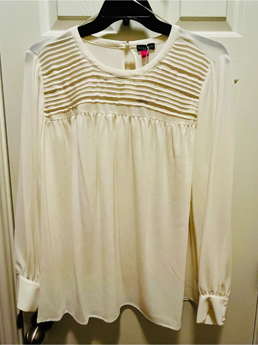 Vince Camuto Cream Pintuck Yoke Long Sleeve Blouse